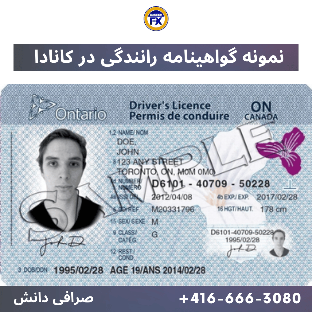 نمونه گواهینامه رانندگی انتاریو کانادا